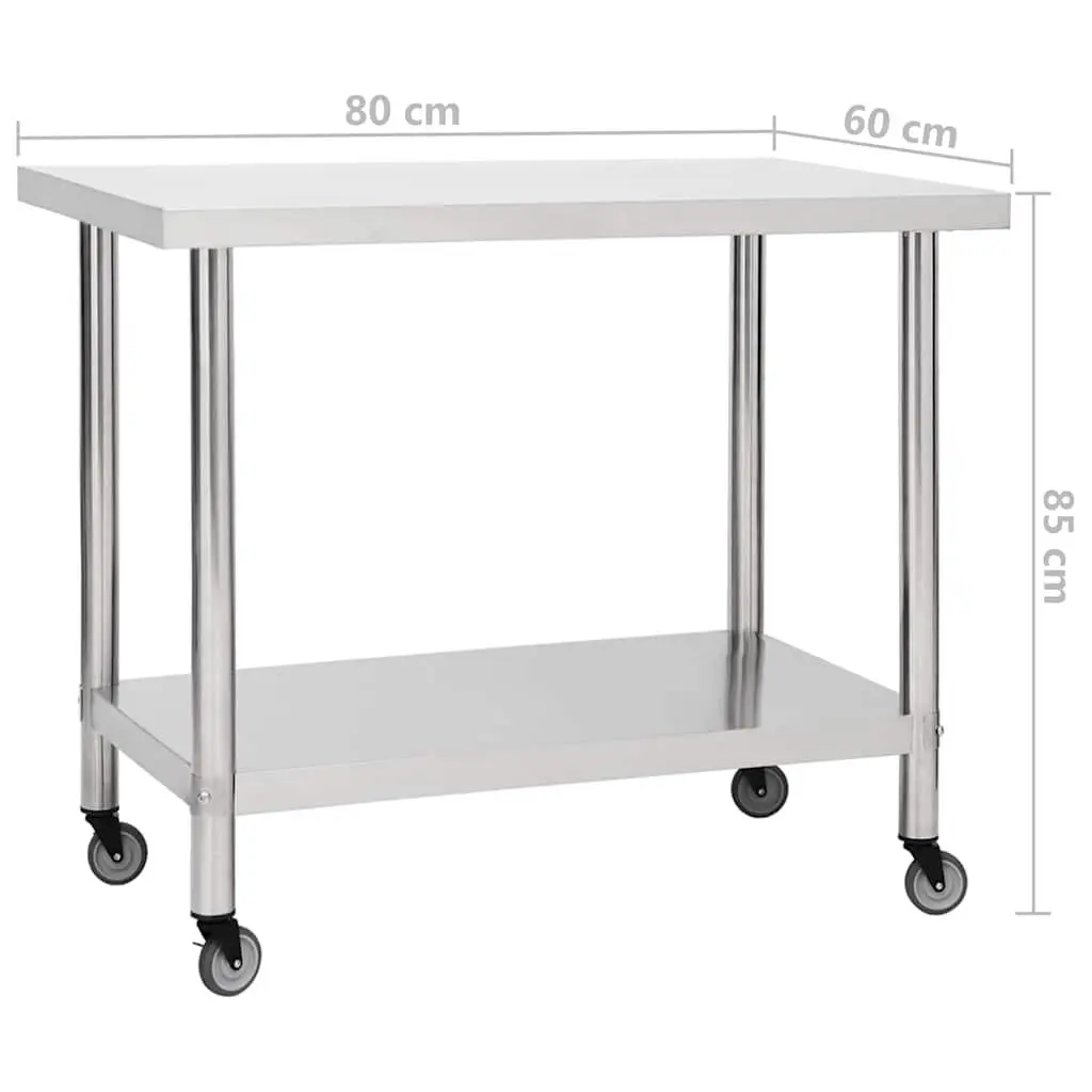 Commercial Work Table with Wheels Mobile Food Prep Station Kitchen Gastronomy