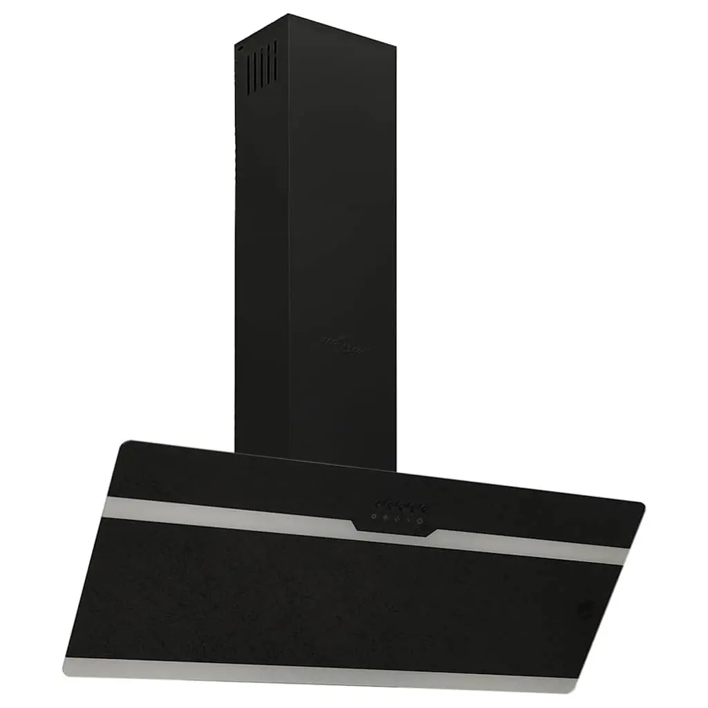 Wall Range Hood Black Tempered Glass 90cm 297m³/h Extraction Capacity