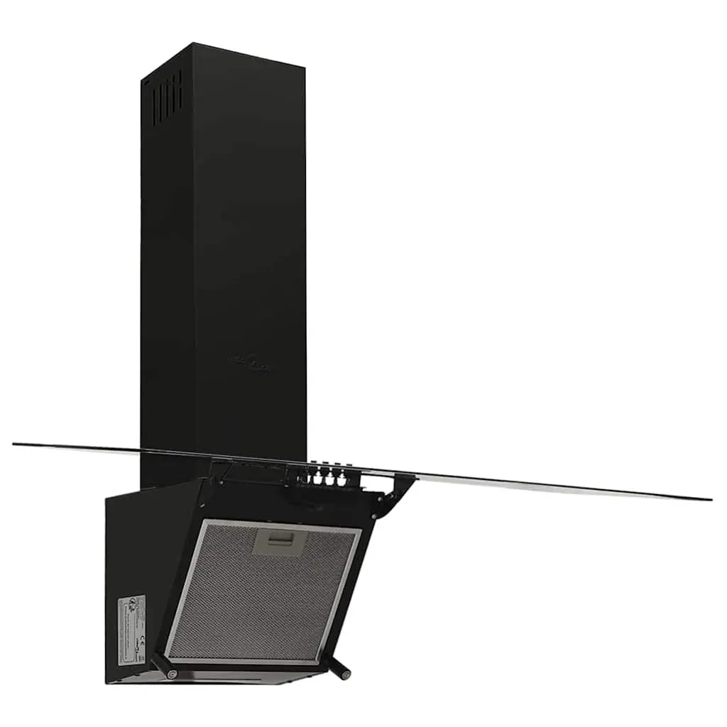 Wall Range Hood Black Tempered Glass 90cm 297m³/h Extraction Capacity