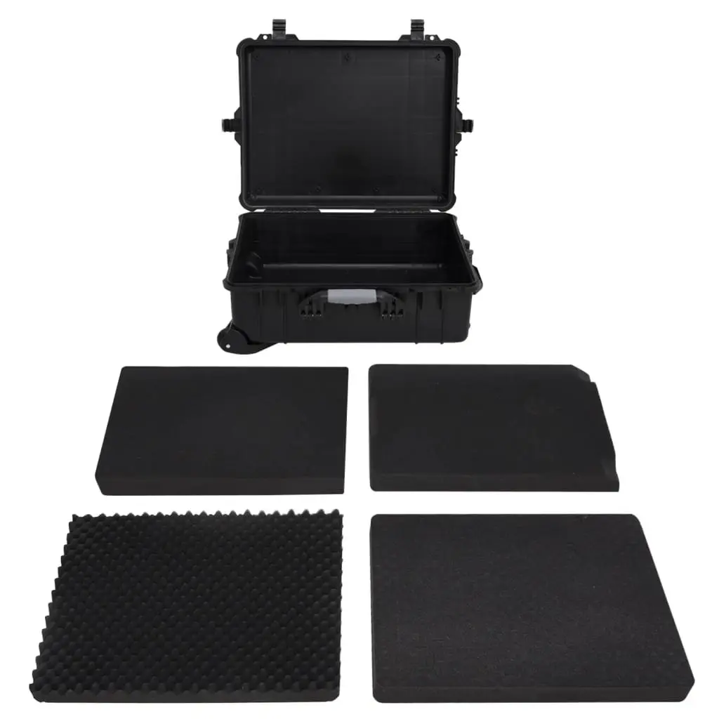 Flight Case Hard Shell Black Wheeled Portable Travel Luggage 63 x 50 x 23 cm