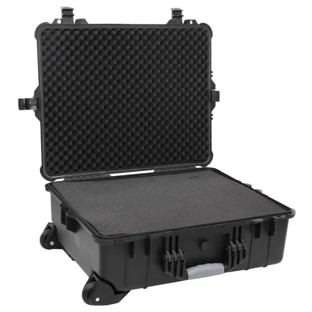Flight Case Hard Shell Black Wheeled Portable Travel Luggage 63 x 50 x 23 cm