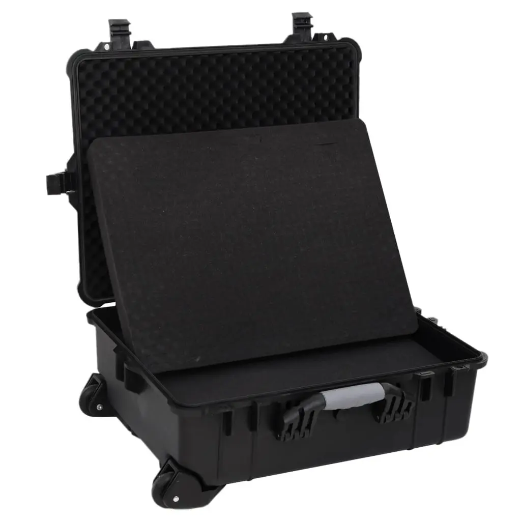 Flight Case Hard Shell Black Wheeled Portable Travel Luggage 63 x 50 x 23 cm