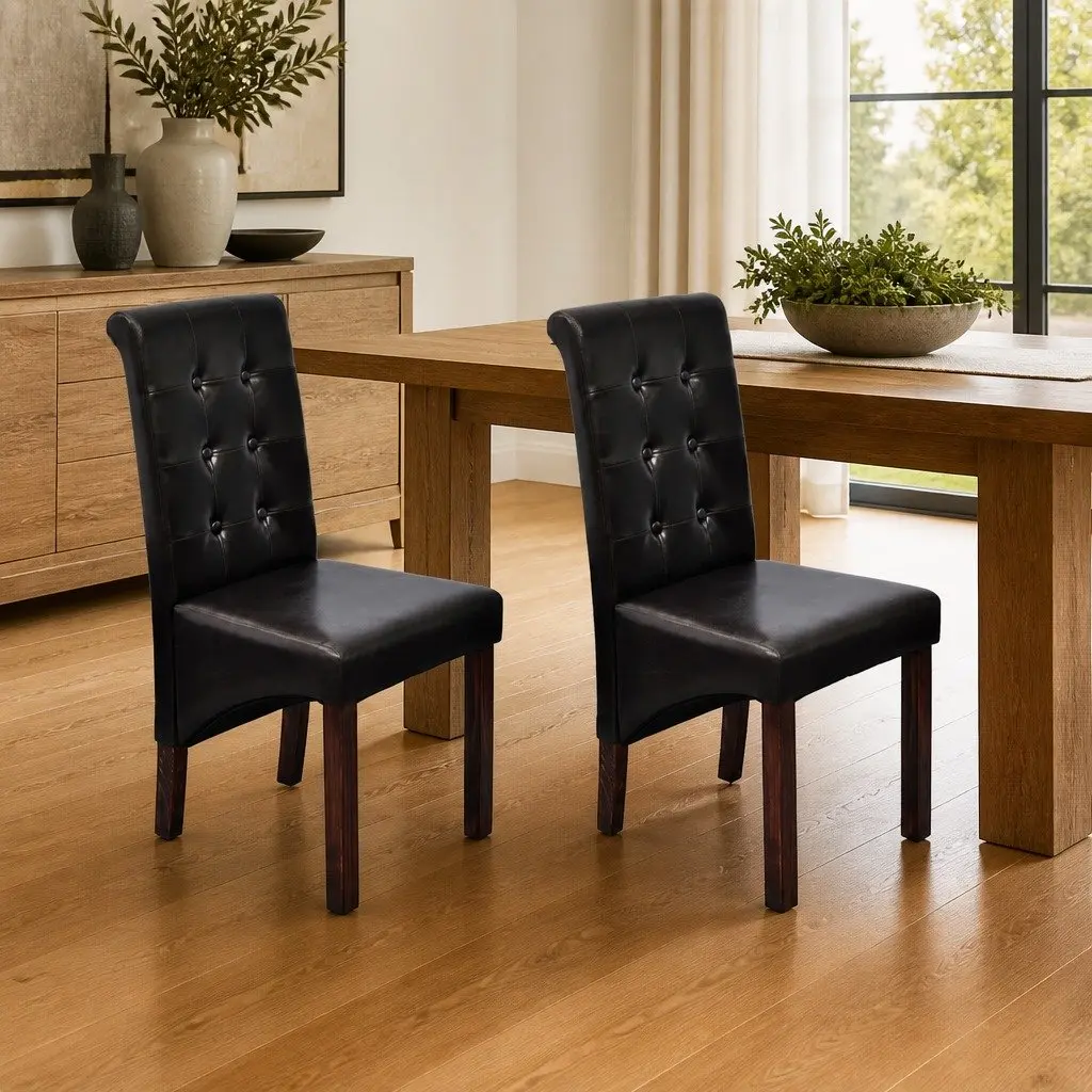 Brown Faux Leather Dining Chairs Set