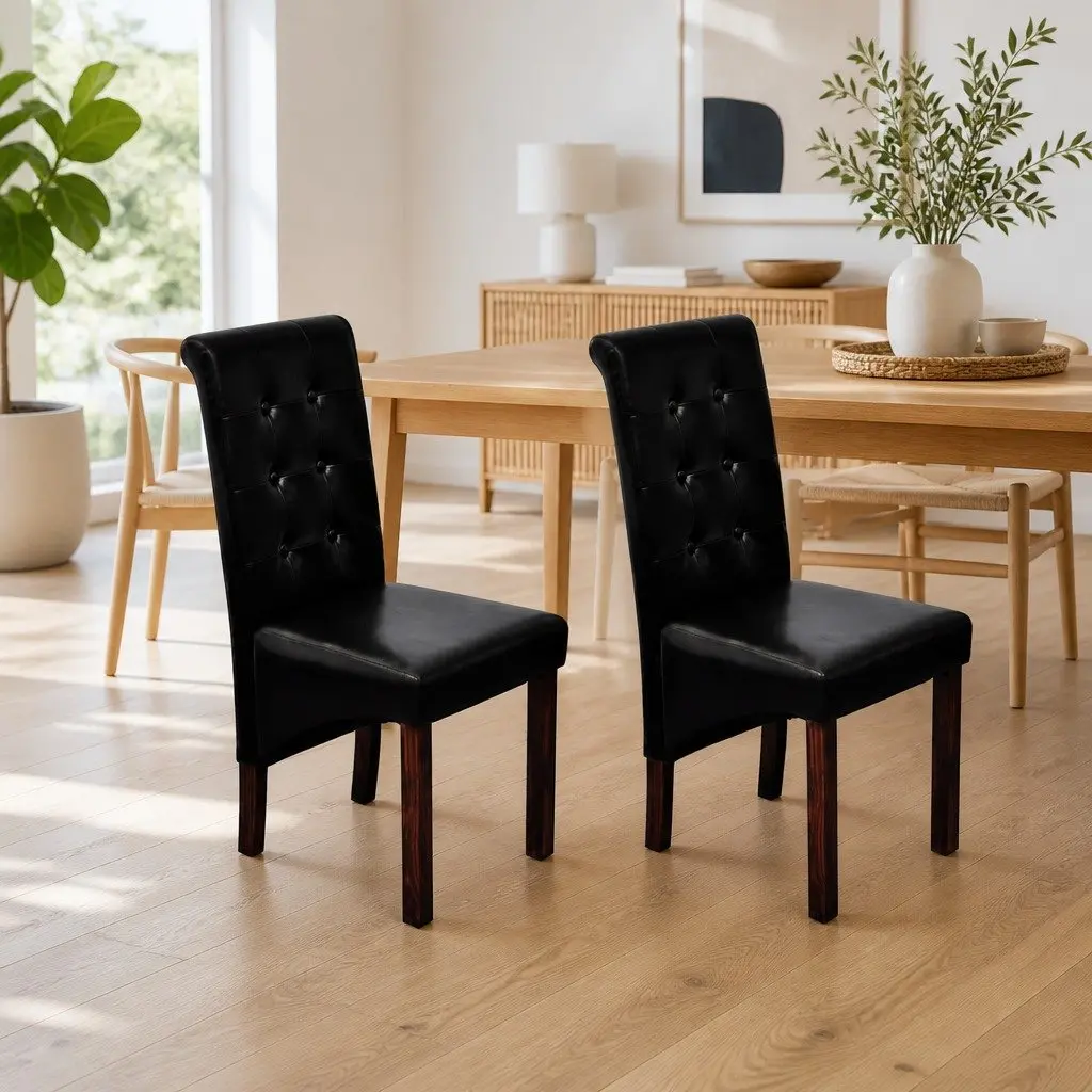 Dining Chairs Ergonomic Padded Seats Black 2 Piece Set