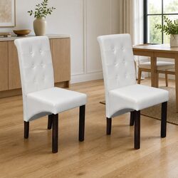 Dining Chairs Set of 2 White Padded Seat Kitchen Backrest Furniture