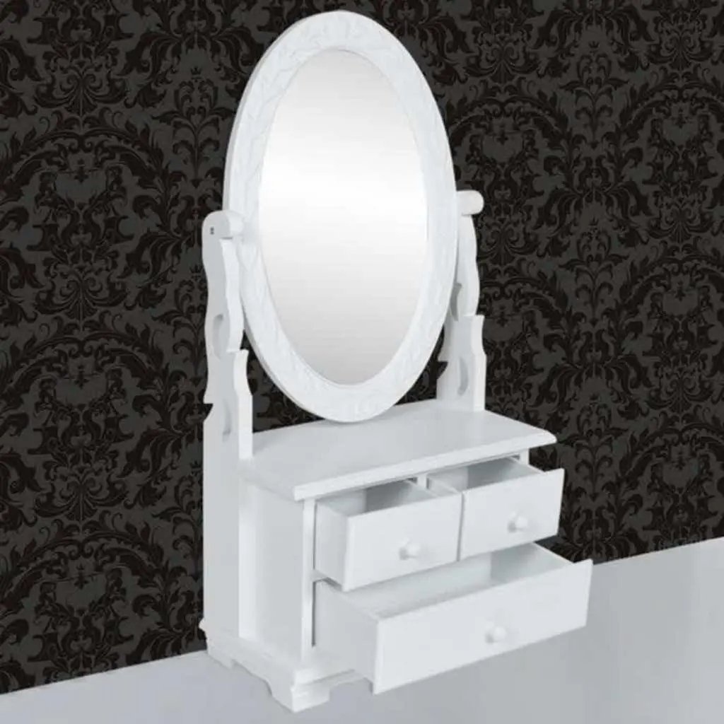 Dressing Table White Vanity Makeup Table with Oval Mirror and Drawers