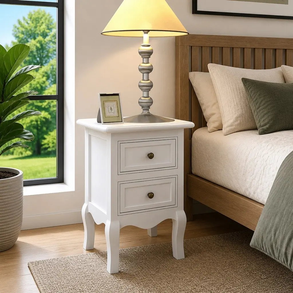Bedside Tables Set of 2 White Nightstands with Drawers