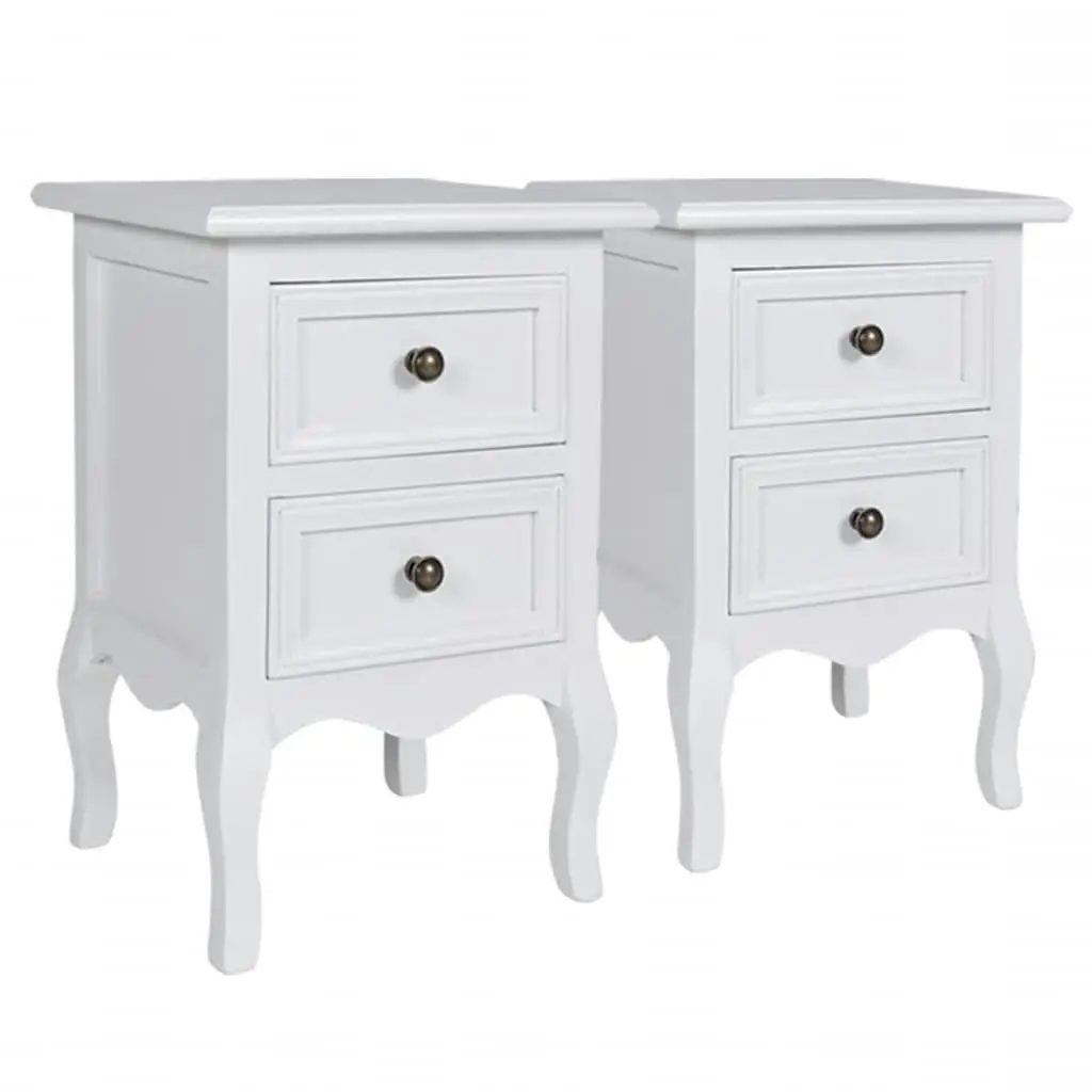 Bedside Tables Set of 2 White Nightstands with Drawers