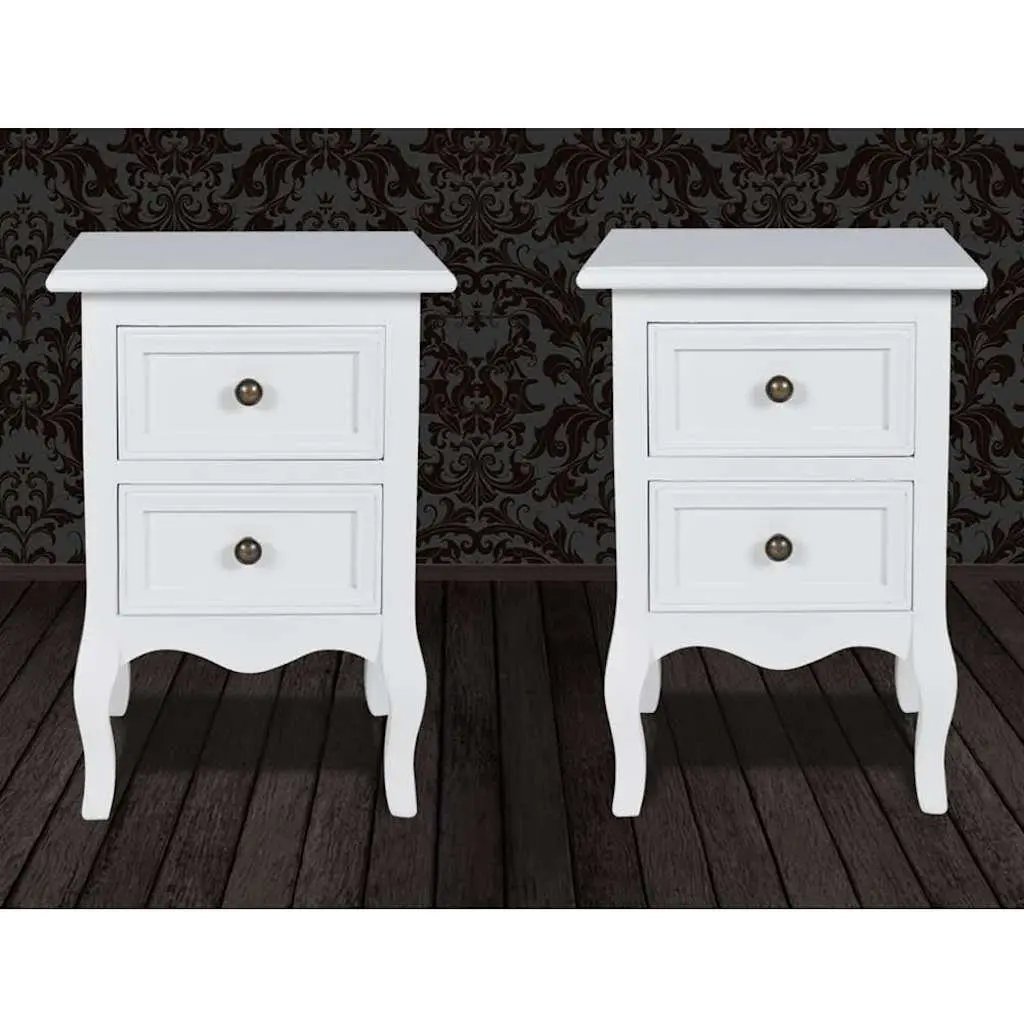 Bedside Tables Set of 2 White Nightstands with Drawers