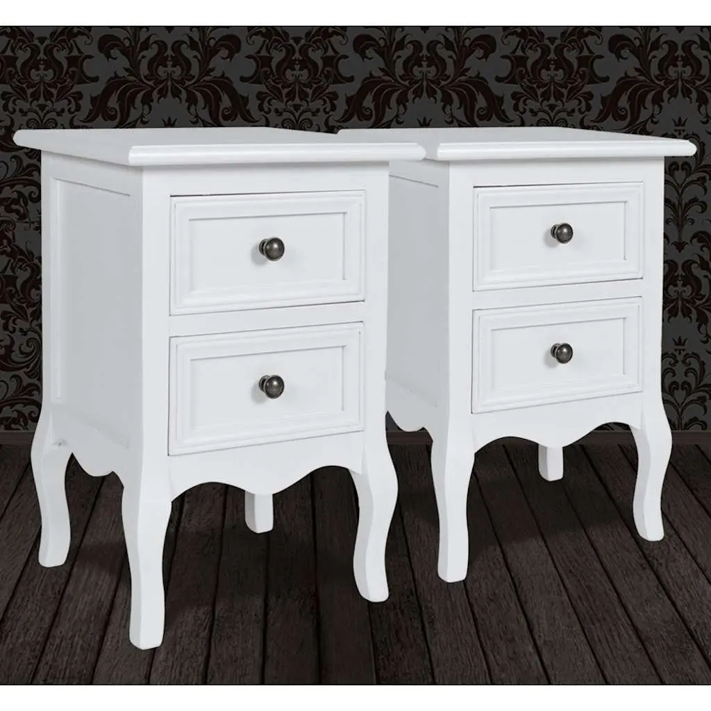 Bedside Tables Set of 2 White Nightstands with Drawers