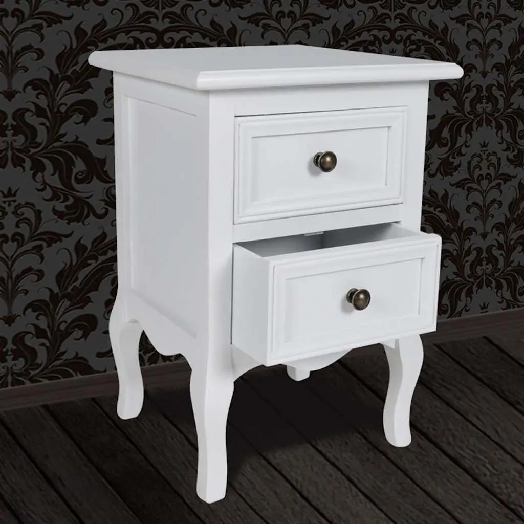 Bedside Tables Set of 2 White Nightstands with Drawers