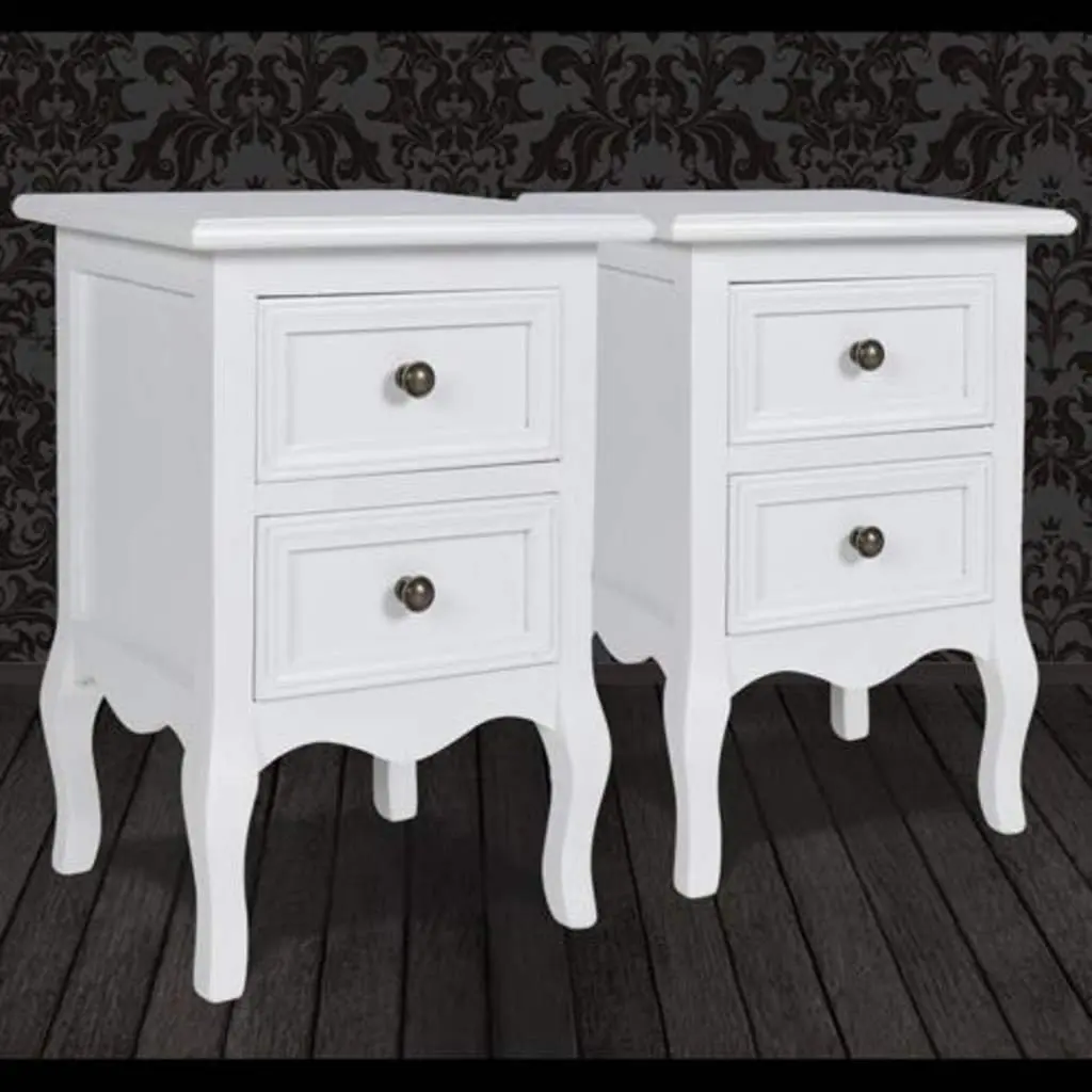 Bedside Tables Set of 2 White Nightstands with Drawers