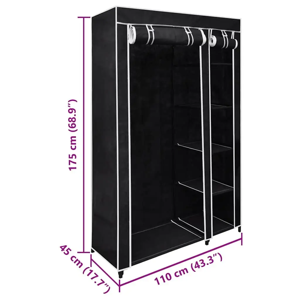 Folding Wardrobe Portable Storage Black Fabric 2 Piece