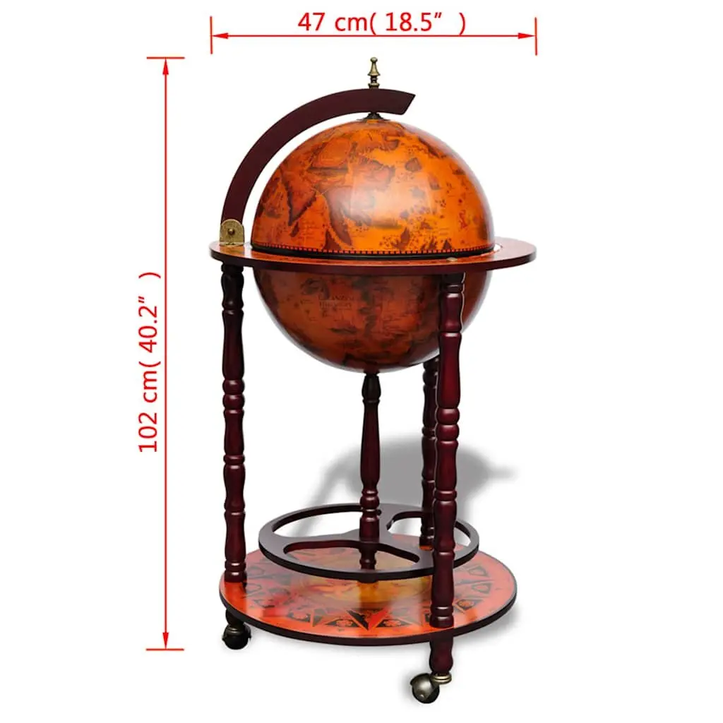 Wooden Globe Bar Wine Stand Storage Cabinet with Bottle Glass Holders on Wheels