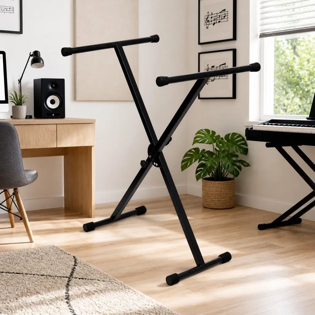 Adjustable X-Frame Keyboard Stand Heavy Duty Single Braced Foldable Black