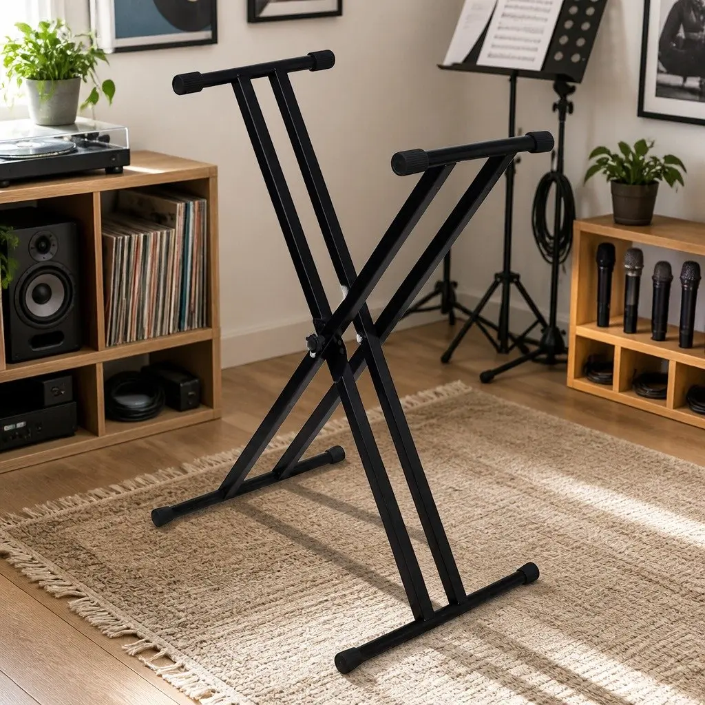 Adjustable Double Braced Keyboard Stand Heavy Duty X-Frame 5 Height Settings