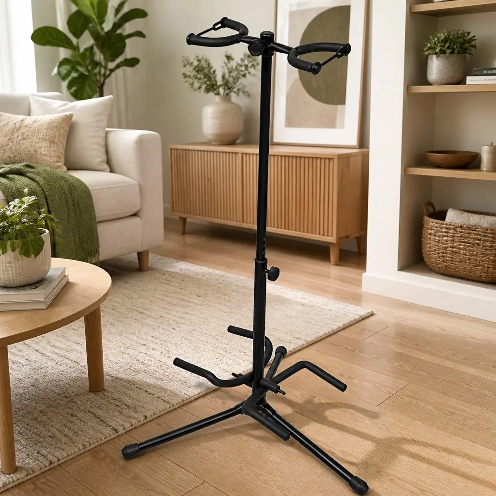 Adjustable Double Guitar Stand Foldable Heavy Duty Portable Two Guitar Holder