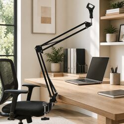 Table Mounted Microphone Stand Desktop Clamp Black Steel Adjustable Scissor Arm