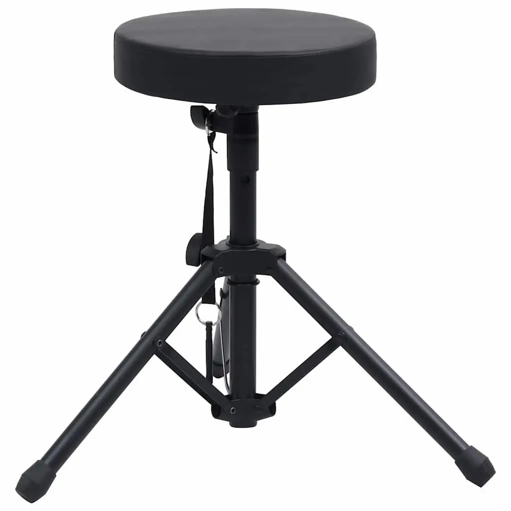 Drum Stool Adjustable Round Padded Black Steel Tripod Legs Foldable