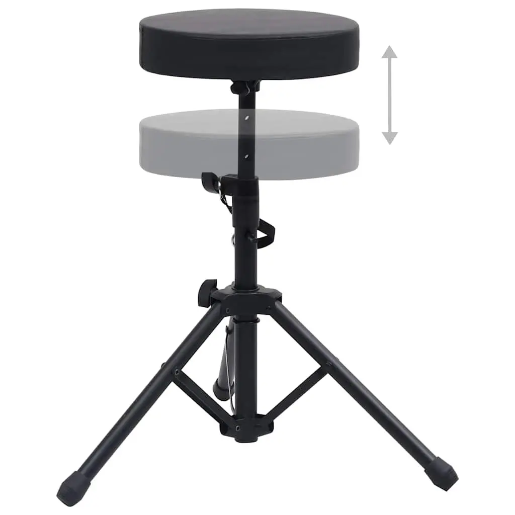 Drum Stool Adjustable Round Padded Black Steel Tripod Legs Foldable