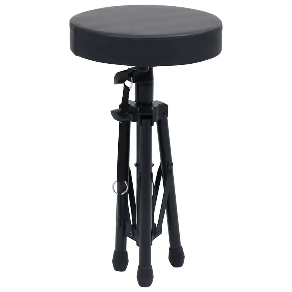 Drum Stool Adjustable Round Padded Black Steel Tripod Legs Foldable