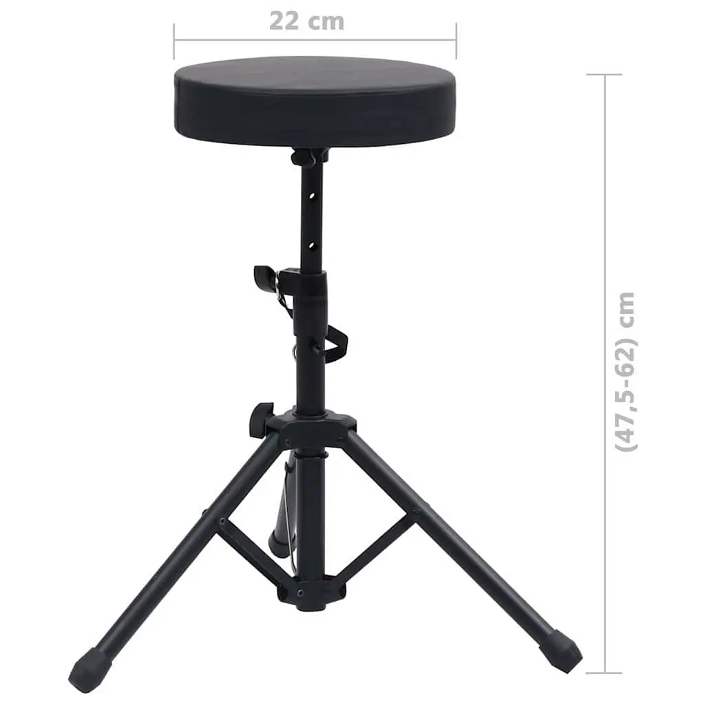 Drum Stool Adjustable Round Padded Black Steel Tripod Legs Foldable