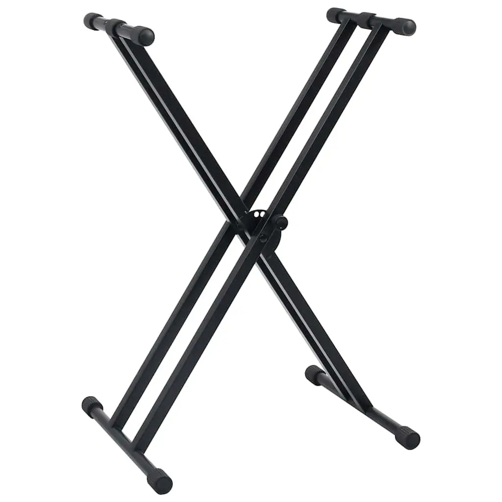 Keyboard Stand and Stool Set Adjustable Black Foldable Double Braced