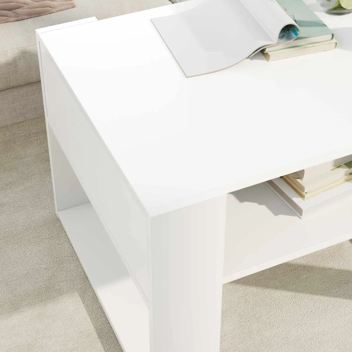 Coffee Table with Storage White Rectangular Living Room Furniture Engineered
