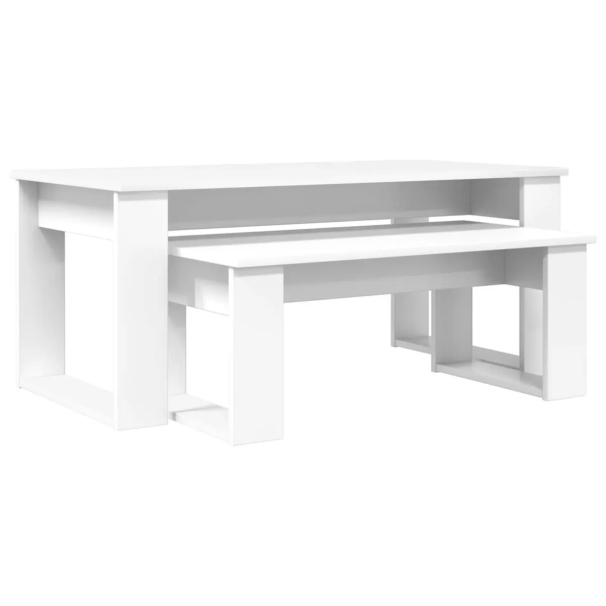 Coffee Table Set Modern White Rectangular 2 Piece