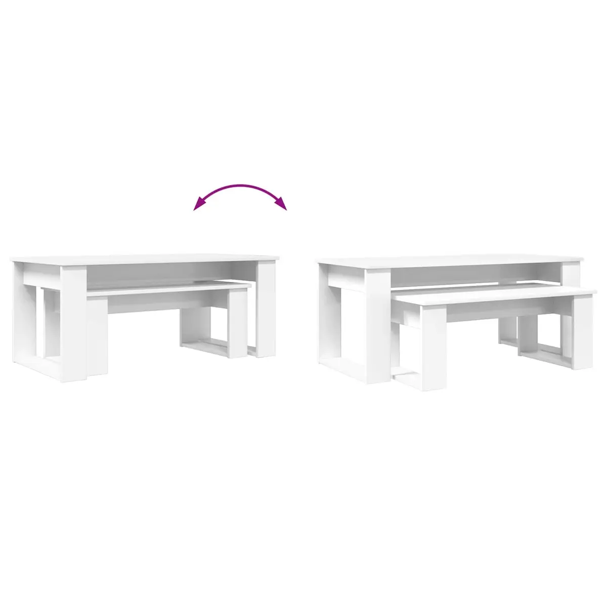 Coffee Table Set Modern White Rectangular 2 Piece