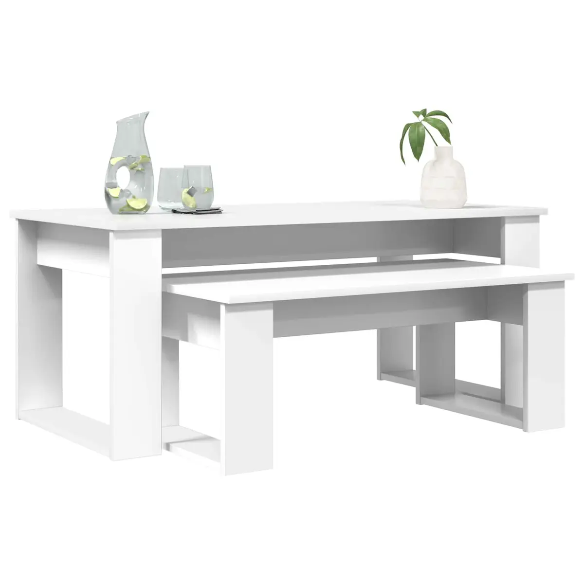 Coffee Table Set Modern White Rectangular 2 Piece