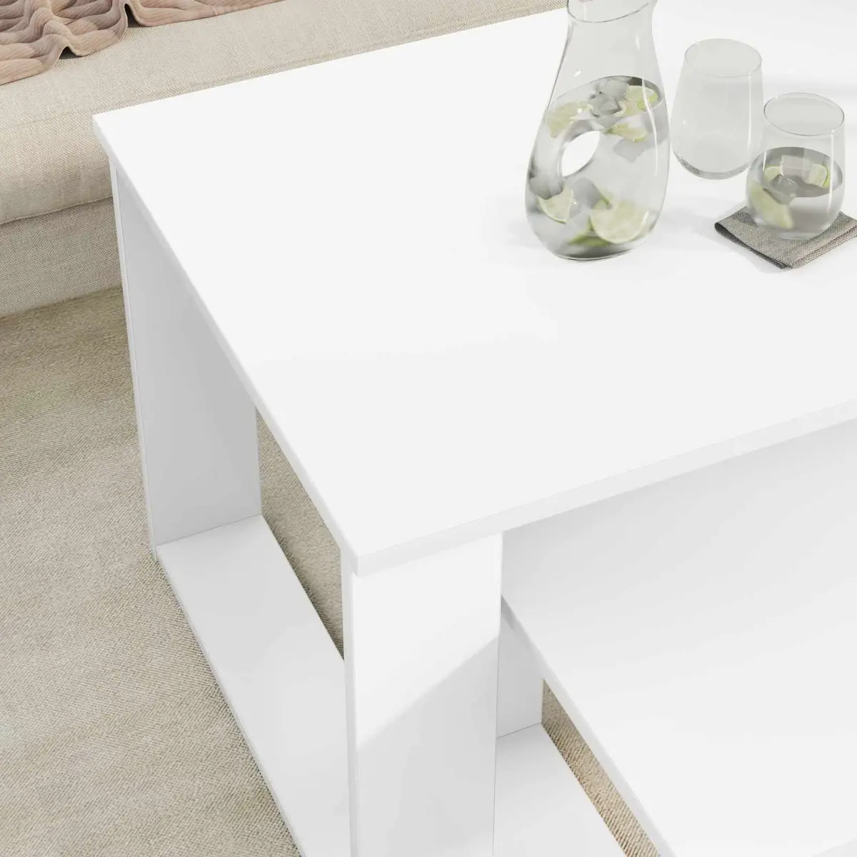 Coffee Table Set Modern White Rectangular 2 Piece