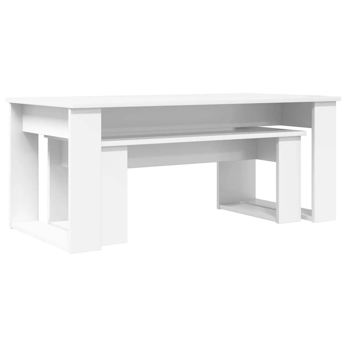 Coffee Table Set Modern White Rectangular 2 Piece
