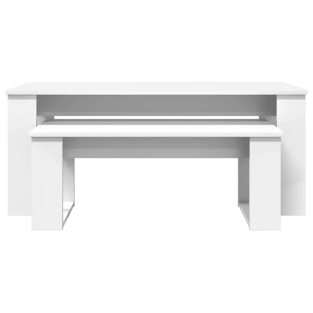 Coffee Table Set Modern White Rectangular 2 Piece