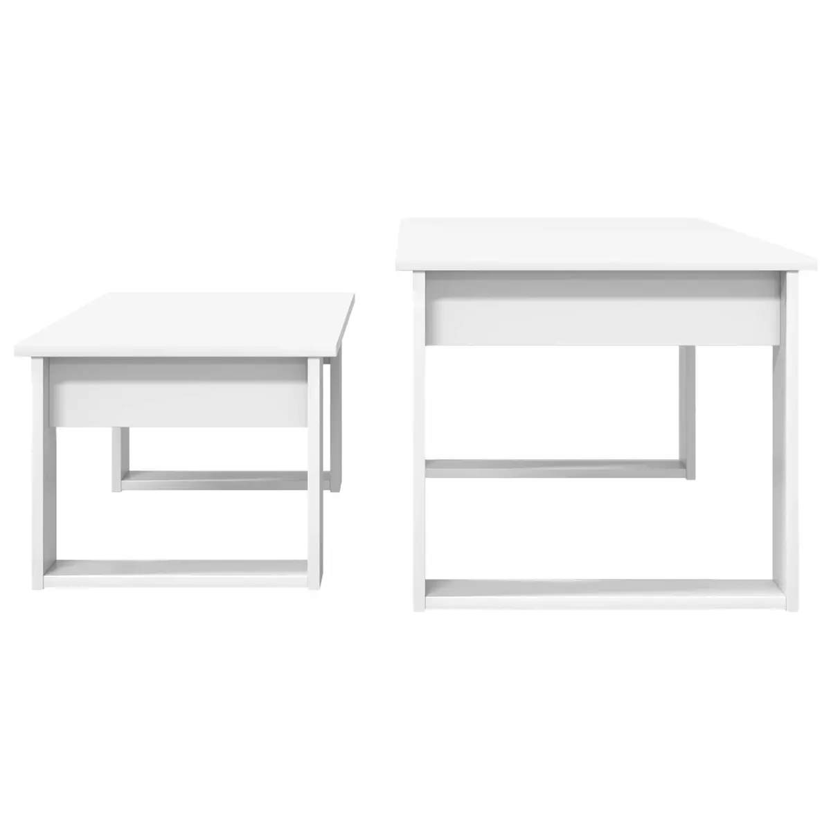 Coffee Table Set Modern White Rectangular 2 Piece