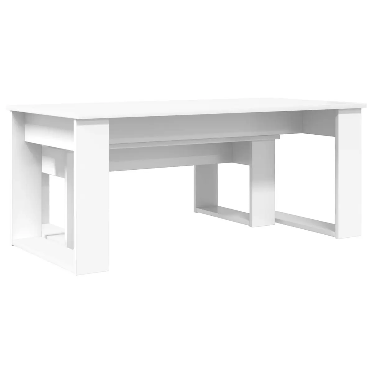 Coffee Table Set Modern White Rectangular 2 Piece