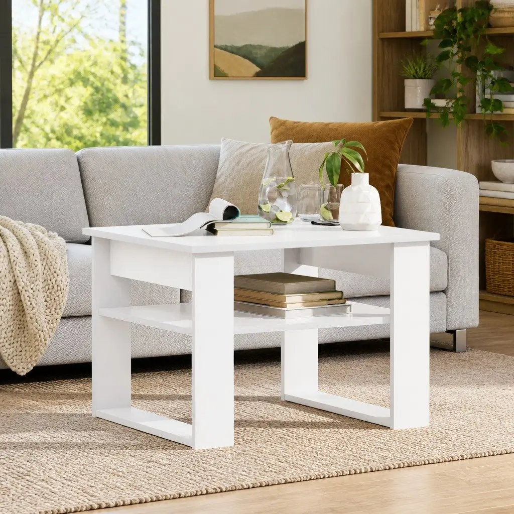 Coffee Table Rectangular White Modern with Storage 64 x 54 x 44 cm