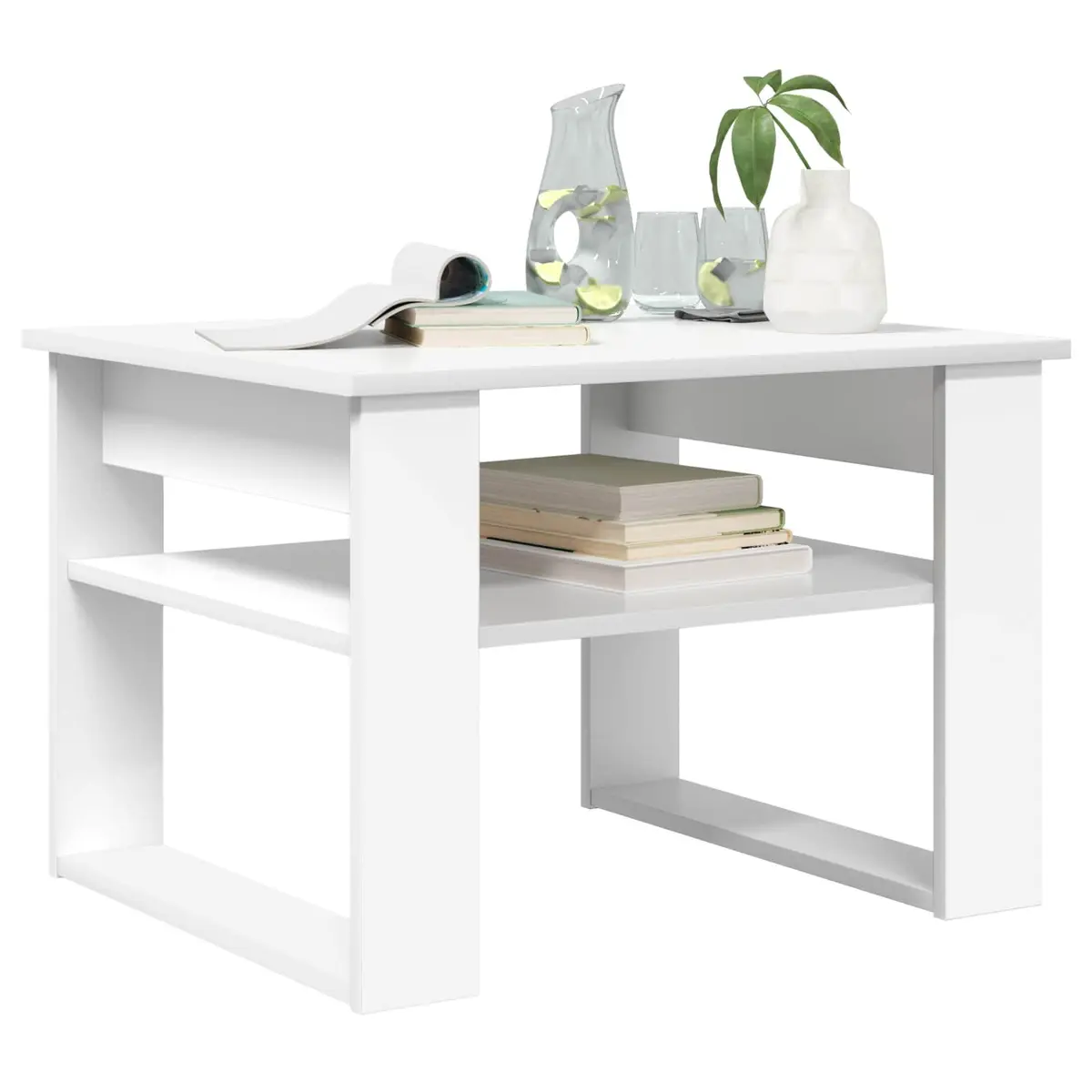 Coffee Table Rectangular White Modern with Storage 64 x 54 x 44 cm