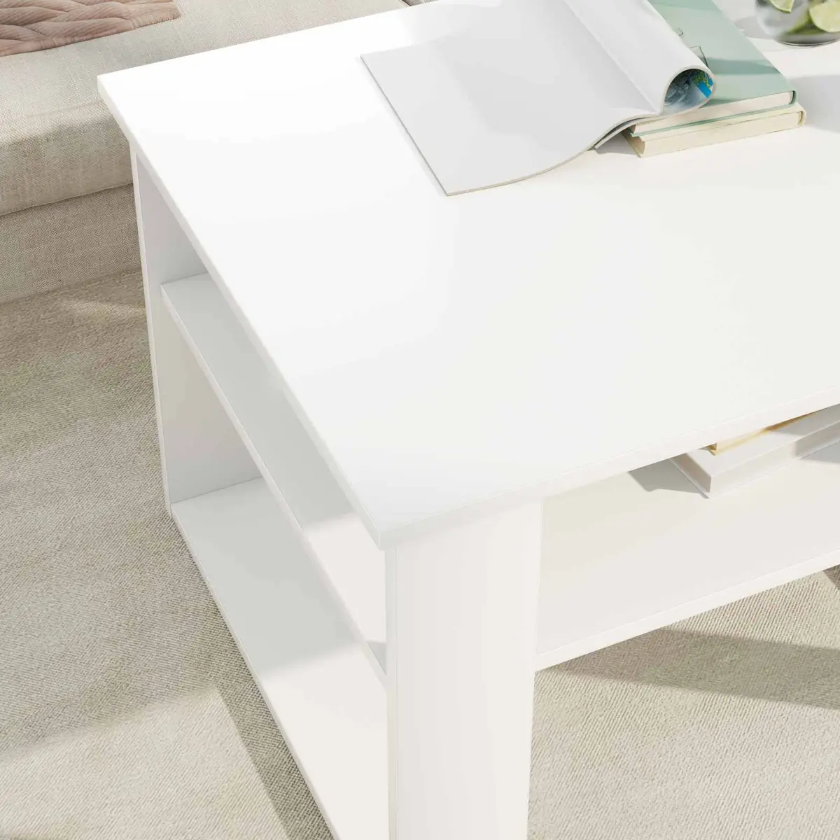 Coffee Table Rectangular White Modern with Storage 64 x 54 x 44 cm