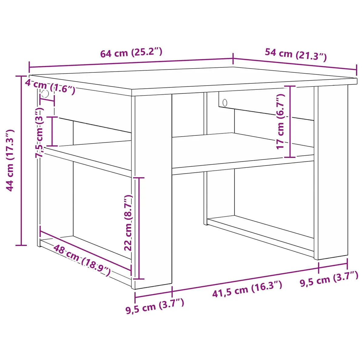 Coffee Table Rectangular White Modern with Storage 64 x 54 x 44 cm