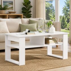 Your Friendly White Coffee Table with Storage 96x54x44cm