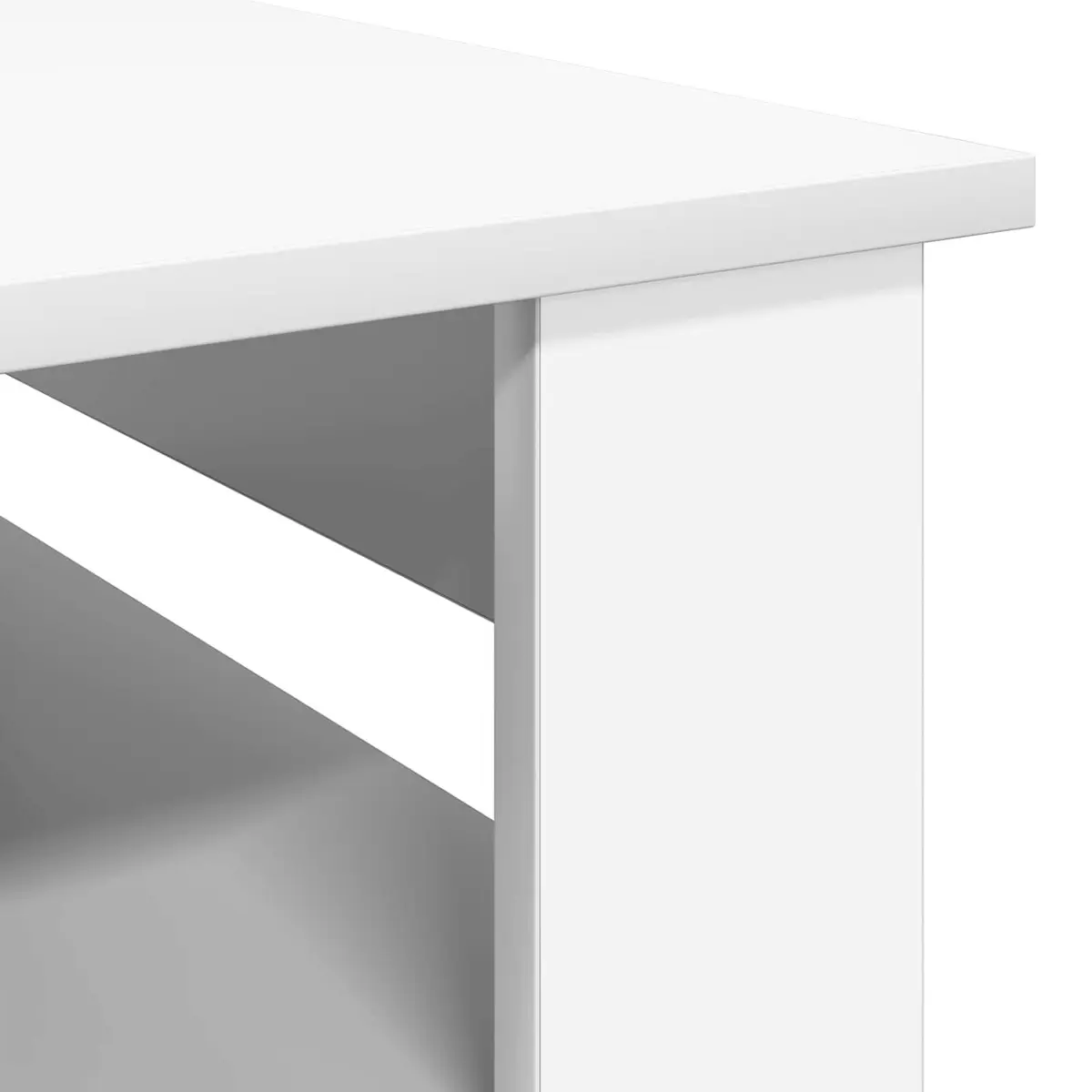 White Coffee Table with Storage Shelves Modern Living Room Furniture 96x54x44cm