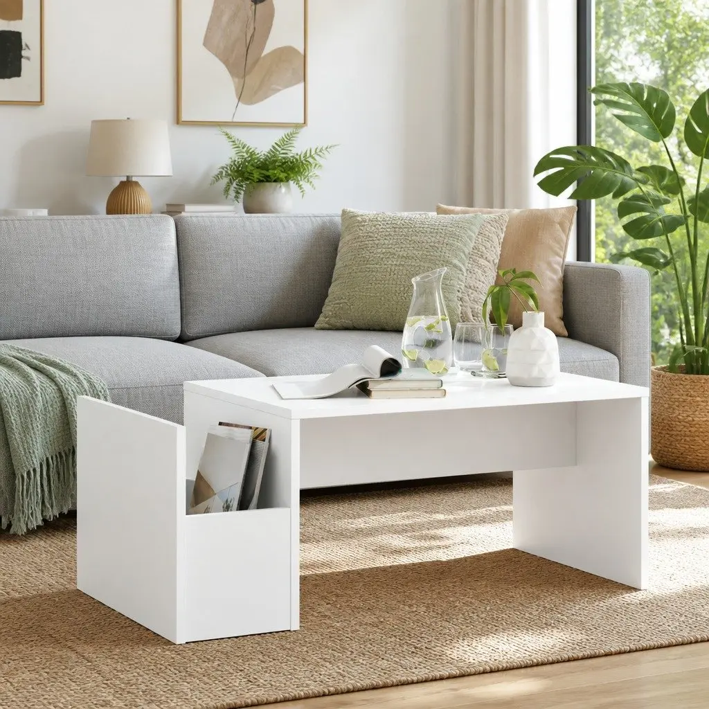 Coffee Table White Rectangular Modern 90x45x35cm