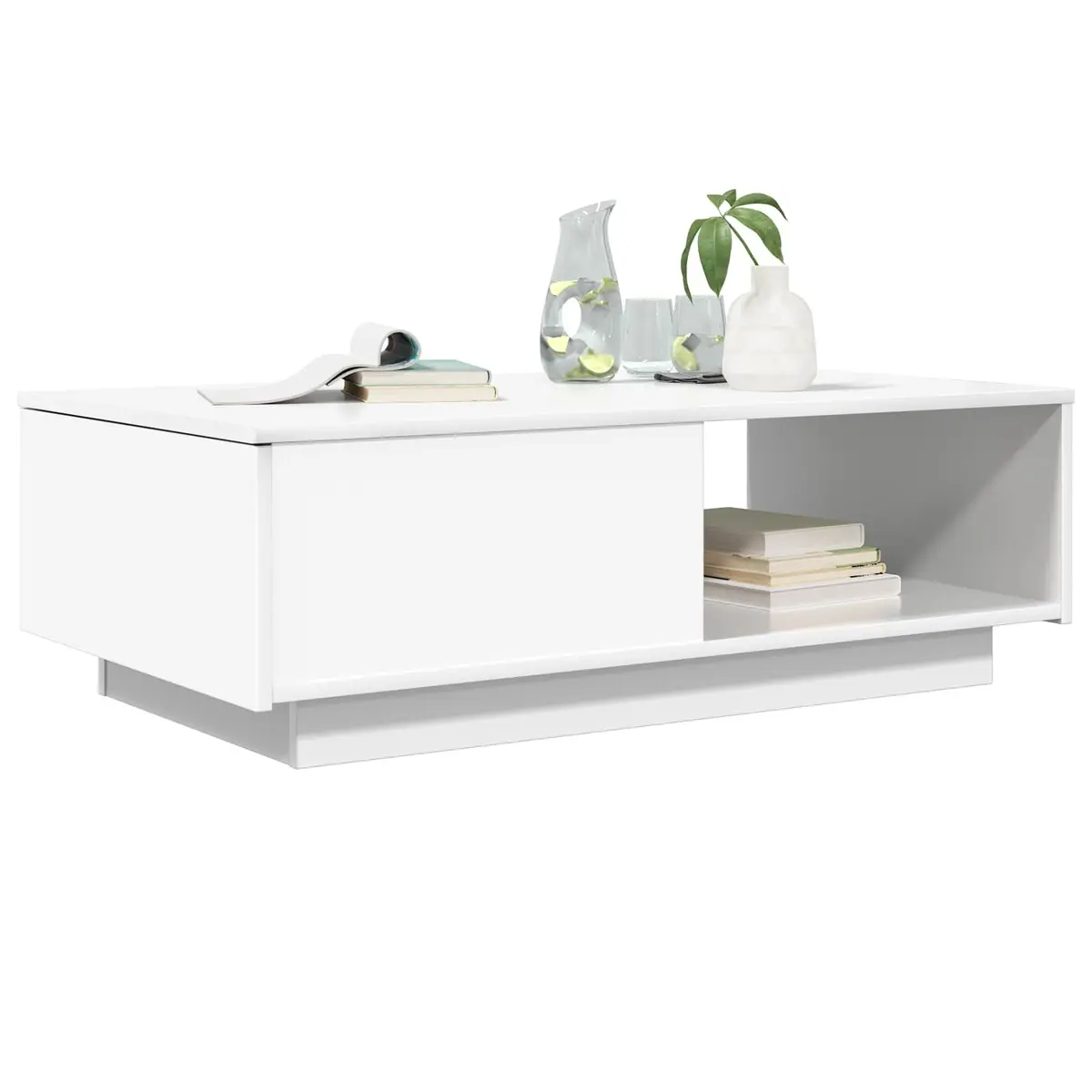 Coffee Table White Rectangular with Drawer 95 x 55 x 31 cm