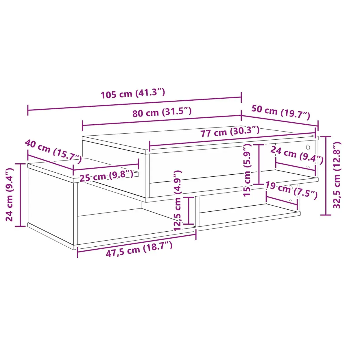White Modern Coffee Table Engineered Wood Living Room Accent Furniture Storage