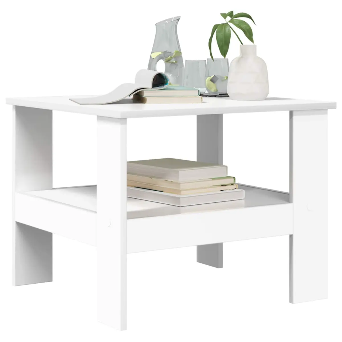 Coffee Table White Modern Living Room Furniture with Storage Shelves 57x55x45cm