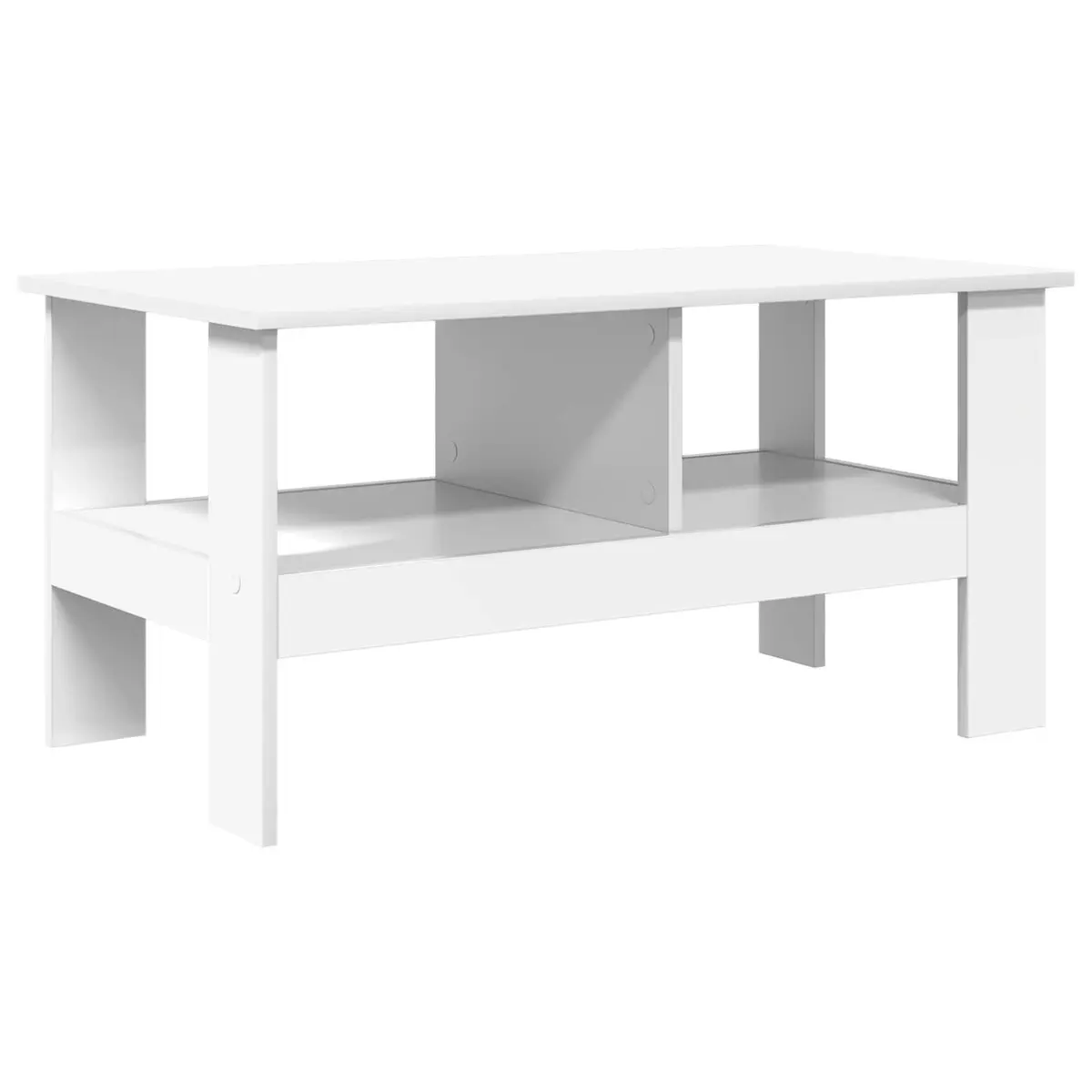 Coffee Table White Modern Engineered Wood Large Surface with Storage Shelves