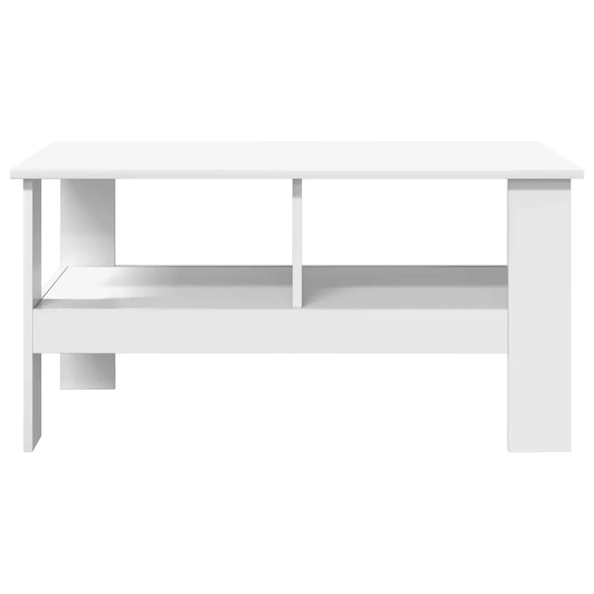Coffee Table White Modern Engineered Wood Large Surface with Storage Shelves