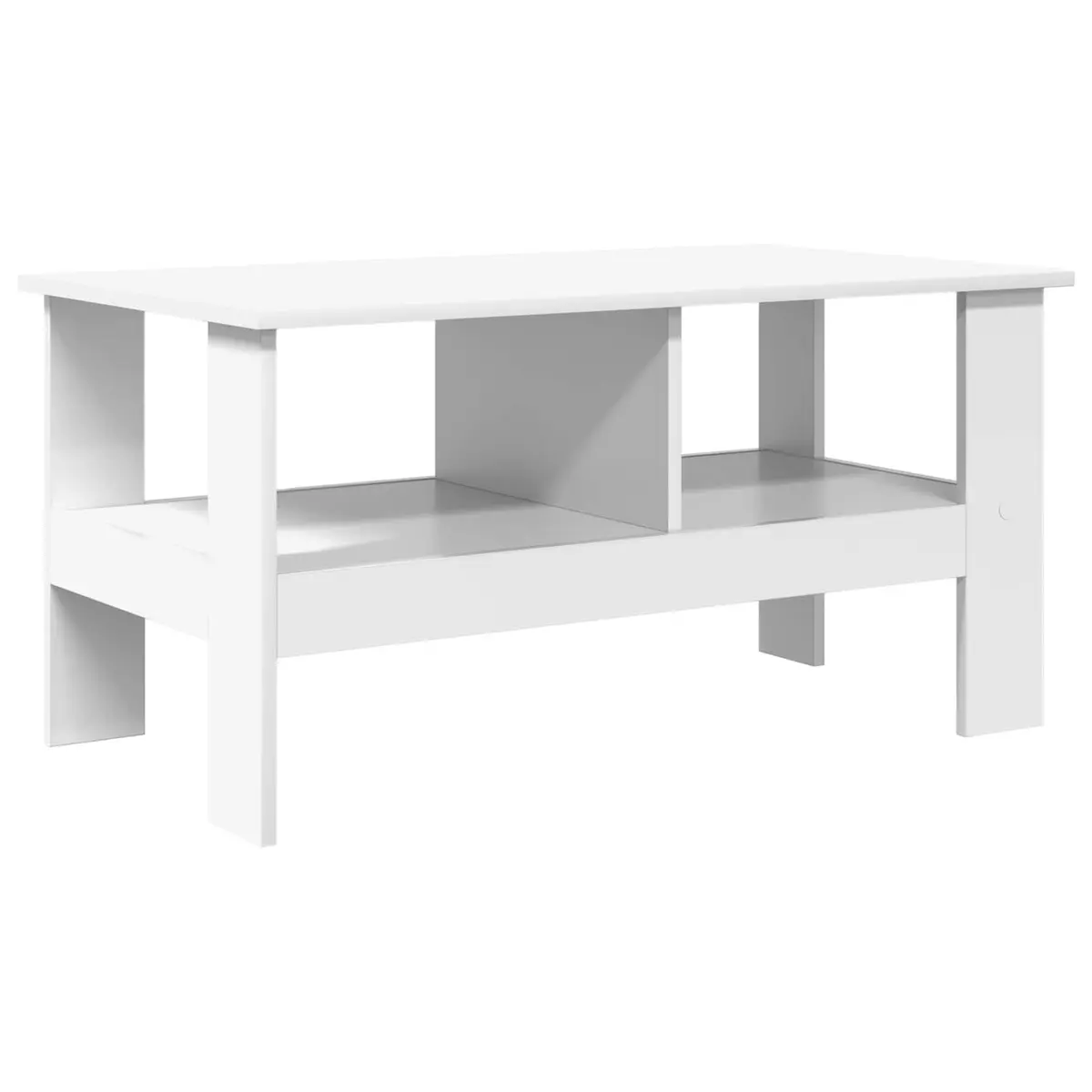 Coffee Table White Modern Engineered Wood Large Surface with Storage Shelves
