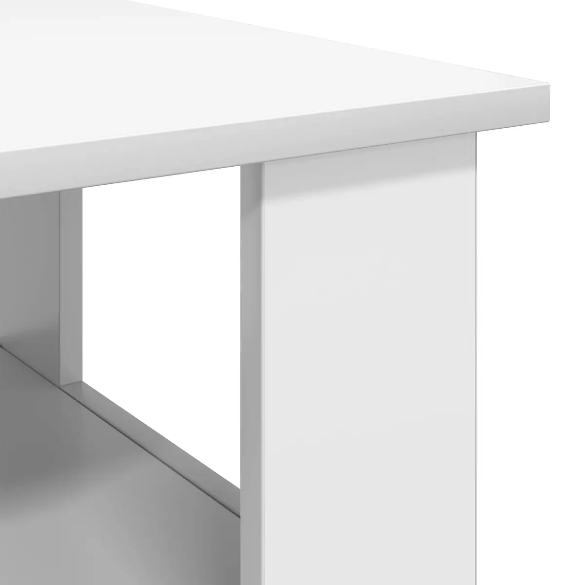 Coffee Table White Modern Engineered Wood Large Surface with Storage Shelves